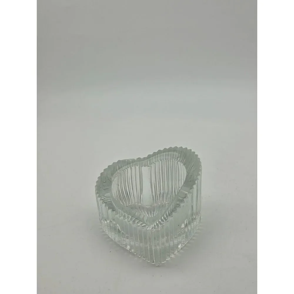 Vintage Mikasa Crystal Slanted Heart Tealight Votive Candle Holder Trinket Dish